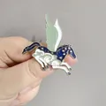 Deep blue Pegasus enamel brooch with starry glitter and green cloud wing details - Blue Pegasus (XZ02-006 Blue Pegasus)