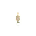18K gold-plated rose pendant with sparkling white zircons and green leaf gemstone - Gold