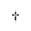 Détail d'un pendentif croix plaqué or 18K avec pierres de cœur noires et pavé de zircons - Noir