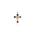 Pendentif croix raffiné plaqué or 18 carats avec zircons colorés en cœur et Vierge Marie - Coloré