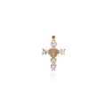 Boucles d'oreilles croix plaquées or 18K avec zircon en cœur et relief Vierge Marie - Blanc
