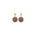Detail of 18K gold-plated drop earrings featuring purple druzy stones and zircon studs - Gold with Dark Red Stone Chips