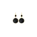 Elegant 18K gold plated drop earrings featuring black teardrop and round stone inlays - Gold with Black Stone Chips