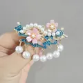 Clip de pelo con flores de cerezo rosa, nubes azules, perlas y borlas estilo Hanfu - Flor de Cerezo Rosa Vintage (F01-013 Flor Rosa)