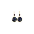 18K gold-plated drop earrings with faceted purple stone and blue lapis-like crystals - Gold with Blue Stone