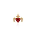 Exquise 18K vergulde gevleugelde hart hanger met kroon en rode zirkonia steen - Goud