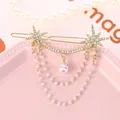 Elegant gold fan hairpin with sparkling rhinestones and delicate pearl tassels - Star Style