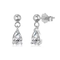 S925 sterling silver drop earrings with pear-cut cubic zirconia in silver finish - Pear-shaped Drop Earrings (DY1D0503) / 925 Silver / White Gold