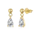 S925 sterling silver gold-plated studs with pear-cut white zircon teardrop charms - Pear-shaped Drop Earrings (DY1D0503) / 925 Silver / Gold
