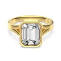 Minimalist S925 sterling silver ring with emerald cut crystal in a gold bezel setting - US 6 / Gold Emerald Cut 4.0ct (DY121596)