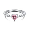 S925 sterling silver ring featuring a heart-shaped pink moissanite stone and side zircons - US 8 / Pink Heart Zirconia Stackable Ring (AY120239)