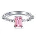 Elegant S925 sterling silver ring with emerald cut pink zircon and side stones - US 7 / Pink Rectangle Marquise Accents Ring (MM120029)