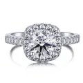 Bague halo luxueuse en argent 925 avec grand zircon rond et diamants sertis en pavé - Taille 8 / Zirconia Blanc Rond (TL120004) / Argent