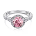 Classic S925 sterling silver halo ring with a round pink moissanite stone - US 8 / Round Pink Halo Zirconia