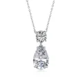 Élégant collier en argent 925 avec pendentifs en zircone ronds et en forme de poire - Argent 925 / Or Blanc (DY190369-S-W-WH)