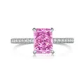 Elegant S925 silver ring featuring a radiant cut pink zircon with micro-pave diamond band - Size 5 / Rectangular Sugar Style (DY120571) / Rose Red