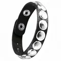Gothic punk zwart leren armband met zilveren metalen klinknagels en drukknopsluiting - Zilveren Ronde Metalen Stud Stijl (02) / Zwart
