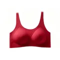 Seamless dark red wireless bra with molded cups and ribbed support details - Red