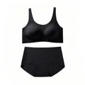 Nahaufnahme des schwarzen nahtlosen Lingerie-Sets mit U-Ausschnitt-BH und hoher Unterhose - S / Schwarz