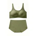 Dunkelolivgrünes nahtloses Dessous-Set mit Rippstruktur und hoher Taillenhose - S / Grün