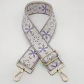Bandoulière brodée style ethnique en violet et beige avec fermoirs mousquetons dorés - Style 31