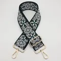 Bandoulière ethnique large en vert foncé et blanc avec mousquetons dorés - Taille 11