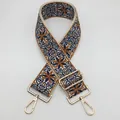 Bandoulière brodée style ethnique bleu foncé et jaune avec accessoires dorés en métal - Taille 13