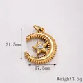 Detailed view of gold celestial crescent star pendant with dimensions 21.5mm by 17.5mm - Frosted Star Moon Zircon Style (1) / Gold