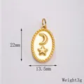 Macro detail of gold celestial crescent moon and star oval pendant, size 22mm x 13.5mm - Gold