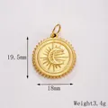 Detail view of 18mm gold celestial sun and moon pendant in stainless steel with coin edges - Gold