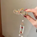 Vintage Chinese style phoenix hair clip with colorful enamel and pearl tassel pendant - F1600 Colorful Feather Phoenix