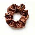 Lustrous brown satin scrunchie with smooth silk texture and elastic inner band - Brown (10)