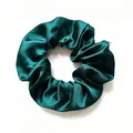 Elegant forest green satin silk scrunchie with soft pleated texture and glossy finish - Dark Green (06)