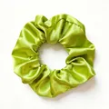 Vibrant lime green satin scrunchie with silk gloss and elegant pleated fabric texture - Grass Green(09)