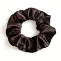 Deep brown satin silk hair scrunchie with premium smooth texture and elegant pleats - Dark Coffee (05)