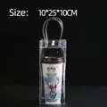Transparent PVC gift bag size 10x25x10cm with handles and snap closure for drinks - 10x10x25cm
