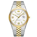 Men's two-tone steel watch with honeycomb white dial and date window display - Two-Tone White Dial