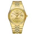 All-gold business watch with honeycomb dial, five-link strap, and calendar display - Full Gold Gold Dial