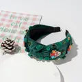 Green velvet headband with sugar skull, floral patterns and gemstone embellishments - Knot Style / Green