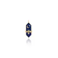Macro view of a gold hexagonal bee pendant with blue enamel and sparkling crescent moon - Navy Blue