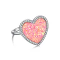 S925 sterling silver heart-shaped opal ring with sparkling halo diamond accents - US 6 / Pink