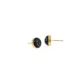Vintage 18K gold plated earrings with polished black resin dome and leaf carvings - Black and White