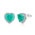Orecchini a cuore in argento S925 con pietre verdi e scintillanti accenti halo - Argento 925 / Platino