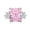 S925 silver ring with 6 carat rectangular pink ice cut carbon diamond and side stones - Size 6 / Radiant Cut Rectangle Style (DY120668) / Pink (DY120668)
