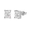Elegant 925 sterling silver stud earrings featuring 5x7mm ice cut rectangular zircons - 925 Silver / White Rhinestone Style (DY1D0249-S-W-WH)