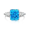 Rectangle step-cut aquamarine blue zircon ring with silver band and side stones - US 5 / DY120543-Emerald Cut Halo Ice Cut-Blue