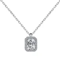 Élégant collier en argent S925 avec zircone taille émeraude et pendentif halo brillant - Style Carré Géométrique (DY190597)