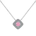 Luxury S925 silver necklace with square pink diamond and double halo pendant - Necklace / Pink
