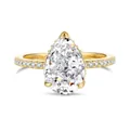 Elegante anello in argento S925 dorato con grande zirconia taglio a pera e micro pavé - US 6 / Oro-Bianco