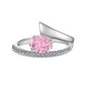 Pink oval cut zircon ring in S925 sterling silver with micro-paved diamond band - Size 5 / Oval Ice Cut (DY120844) / White Gold Tone Pink Zirconia (DY120844)